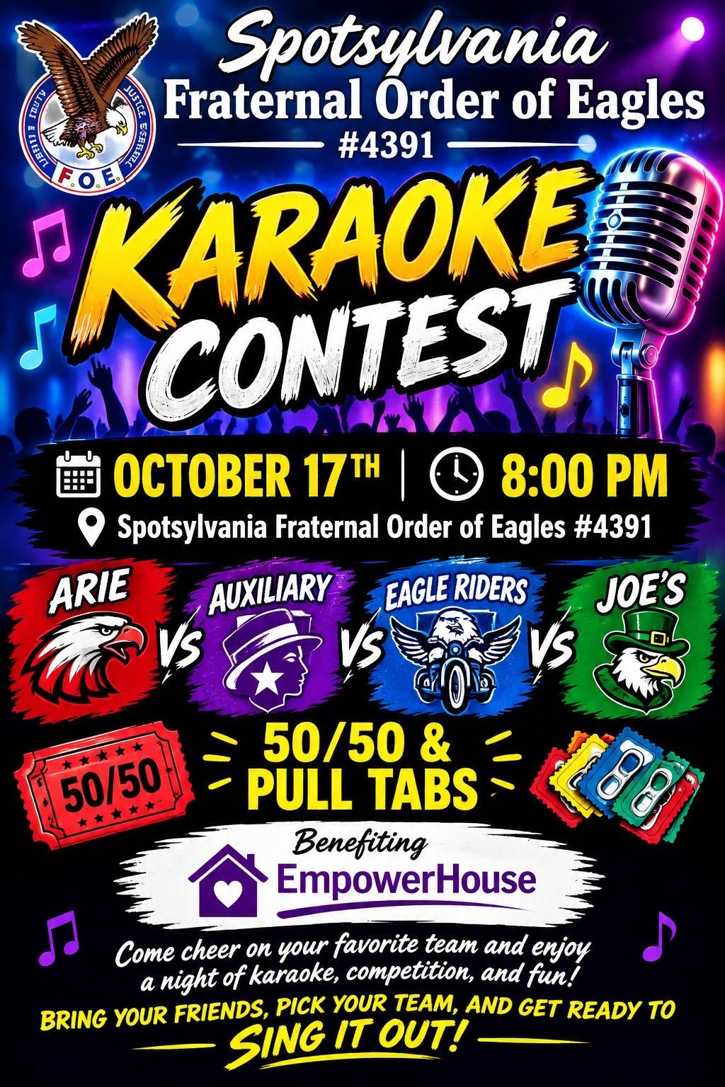 Spotsylvania FOE #4391 Karaoke Contest — Saturday, October 17, 8PM